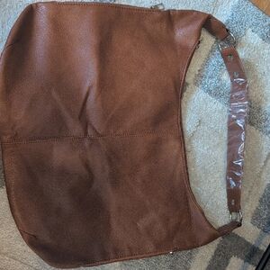 Brown Faux Leather Hobo Bag